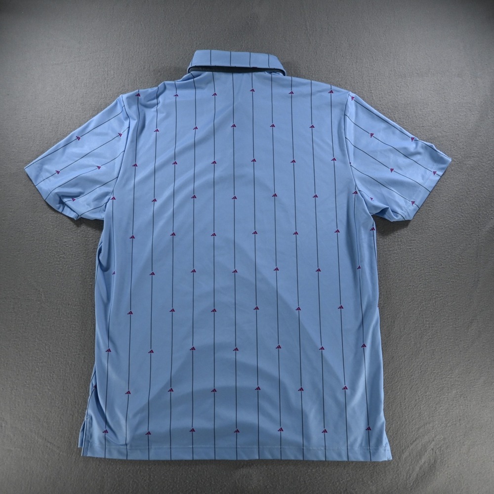 Adidas Mens Performance Golf Polo Shirt L Blue Pinstripe Logo Short Sleeve - Picture 4 of 7